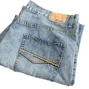 CARBON Mens Blue Denim Jeans 38x32 Straight Leg Cotton Distressed